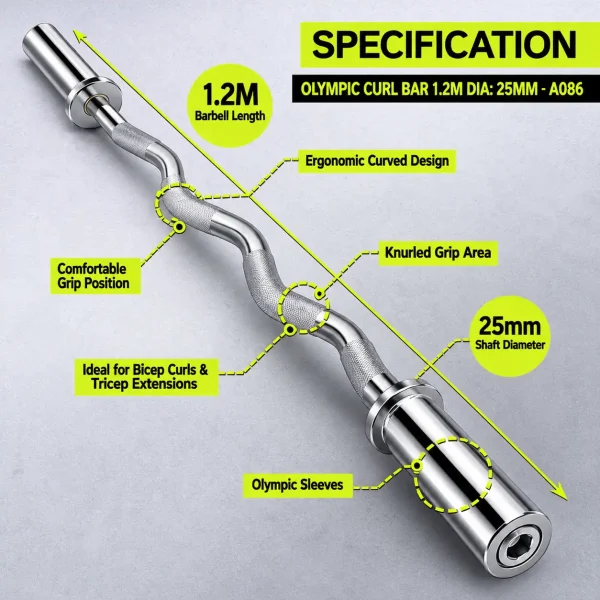 OLYMPIC CURL BAR 1.2M DIA: 25MM - A086