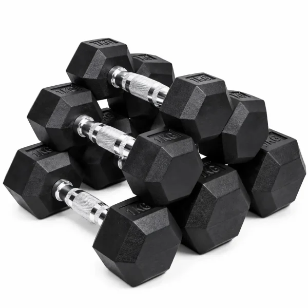 Black Rubber Hex Dumbbell - 1Kg (1pc)