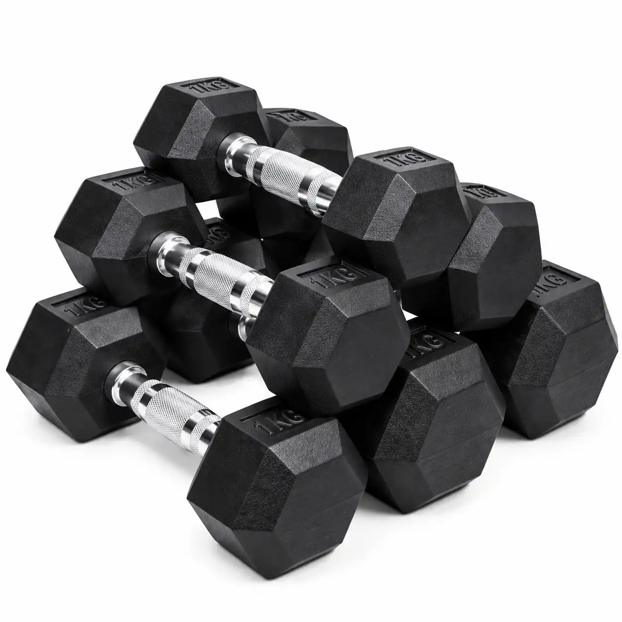 Stacked Black Hex Dumbbells